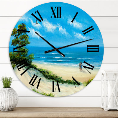 Couple à la plage - horloge murale nautique et côtière