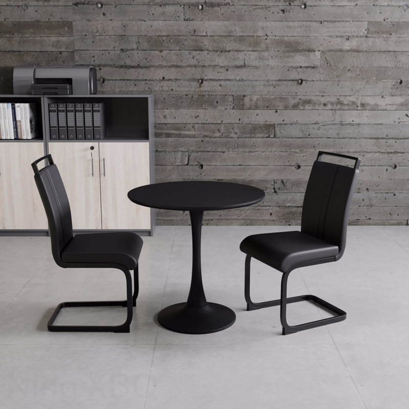 Ensemble de salle à manger pour 2 à 4 personnes: table tulipe noire 31,5 po (plateau et base en MDF) et 2 chaises en polyuréthane noir, pieds en métal noir