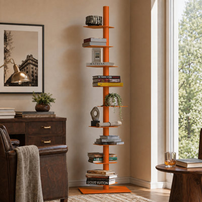 9 Tier Bookshelf, Vertical Corner Shelf With Modern Invisible Spine Ladder