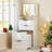 Compact Vanity Desk With Flip-up Led Mirror, Glass Drawer, And Hidden Stool Storage-54536241