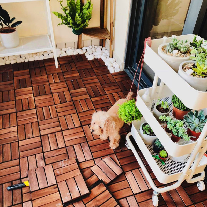 Interlocking Deck Tiles Striped Pattern, Walnut