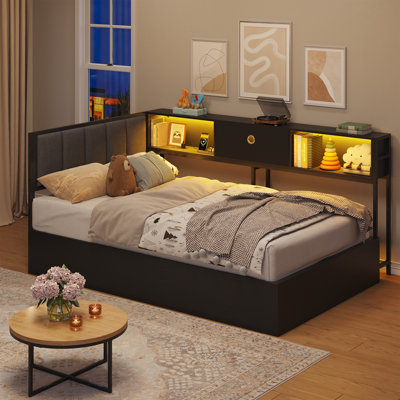 Bed Frame With Linen Upholstered Curved Headboard & Legs