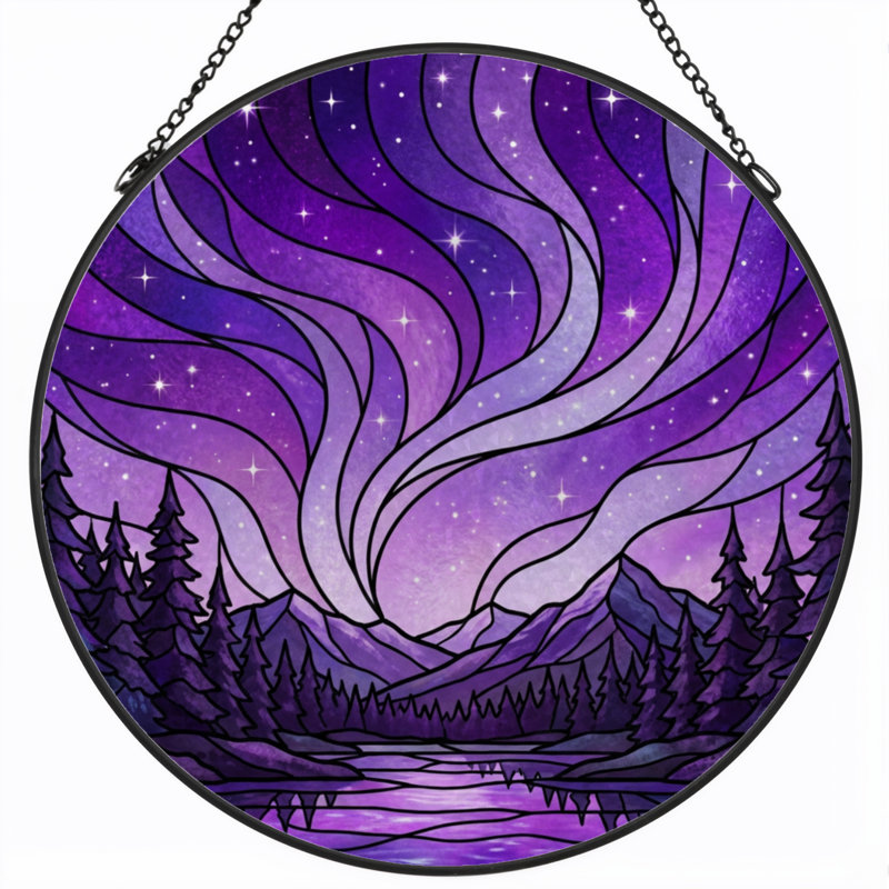 12"H Northern Lights Stained Glass Window Panel, 12" H x 12" W