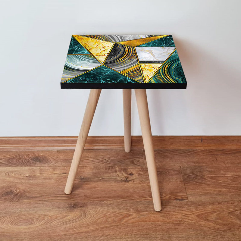 Table d'appoint moderne avec pieds en bois de hêtre, 13,8 x 16,5 x 13,8 pouces | 100% panneau de fibres à densité moyenne avec une épaisseur de 0,7 pouce | Conception géométrique, parfaite pour le salon et la chambre à coucher | Décoration de meuble élégante et fonctionnelle