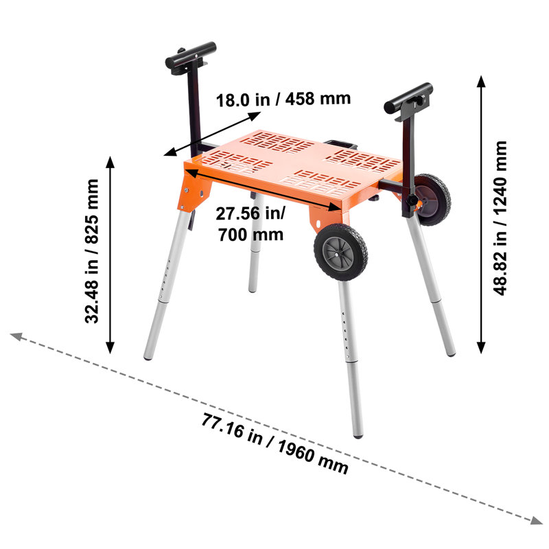 Support à scie à onglet avec plateau et roues Capacité de charge réglable de 330 lb