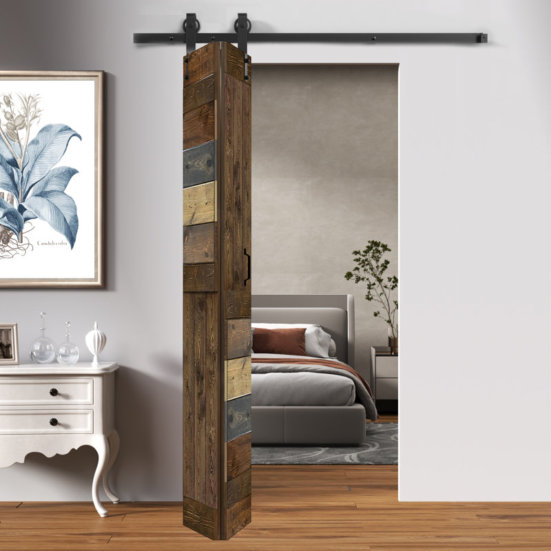 Porte à deux branches en bois massif en forme de S avec rail de quincaillerie - Assemblage requis, 30 po x 84 po, Multicolore