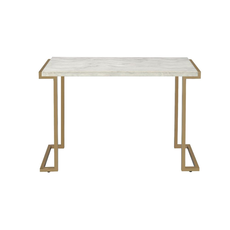 Table rectangulaire en faux marbre avec base en métal champagne, poids de 22 lb, style moderne - table colorée, profondeur de produit de 44 pouces, hauteur de 30, assemblage requis