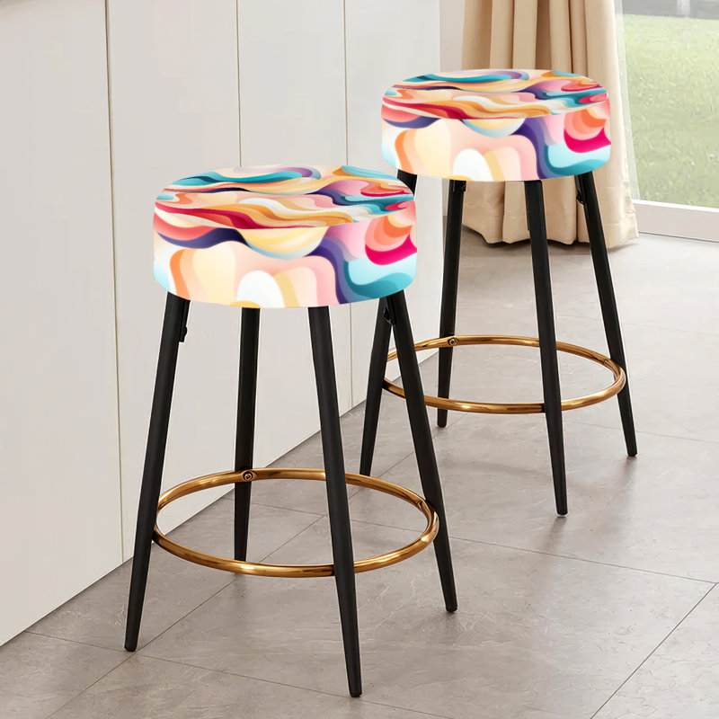 Soft Multicolor Abstract Neutrality Wave II - Abstract Bar Stools Set Of 2