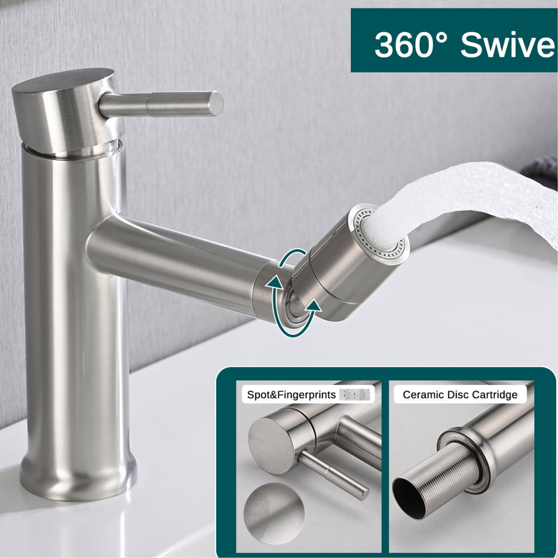 Bathroom Sink Faucet In Brushed Nickel, 2 Modes, 360 Aerator Spin, Stainless Steel Mode Faucet, Nickel Design Appeal, Rotating Aerator,