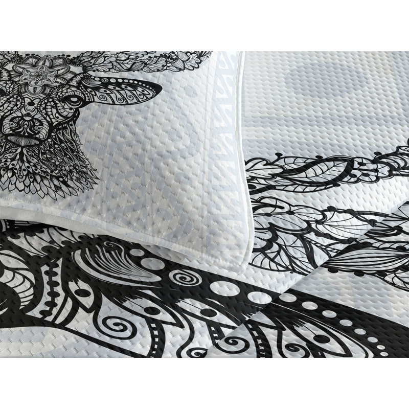 Deer Rustic Polyester Coverlet, King Bedspread + 2 Shams