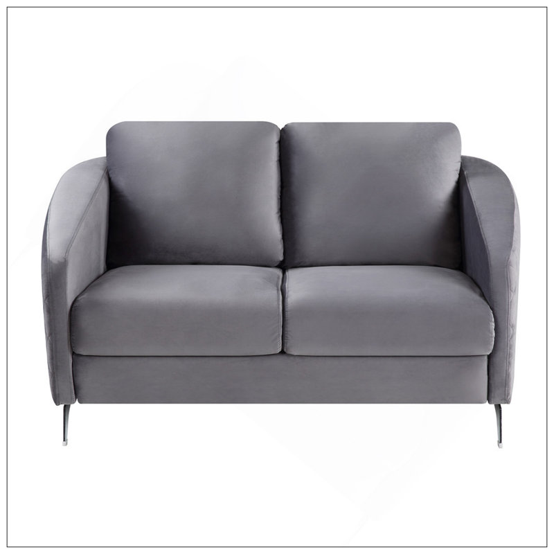 Sofia 55 Inch Gray Velvet Modern Chic Loveseat Couch With Diamond Stitching And Chrome Legs For Elegant Comfort, Gray