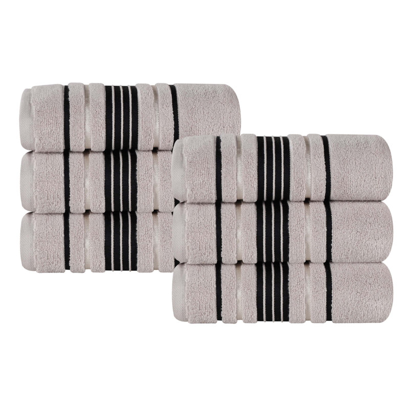 Ensemble de serviettes en coton uni et jacquard Sadie Zero Twist, À rayures, Platine, Ensemble de 6 serviettes à main