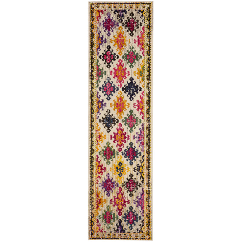 Nistler Area Rug In Purple & Yellow, Runner 66 x 244 cm