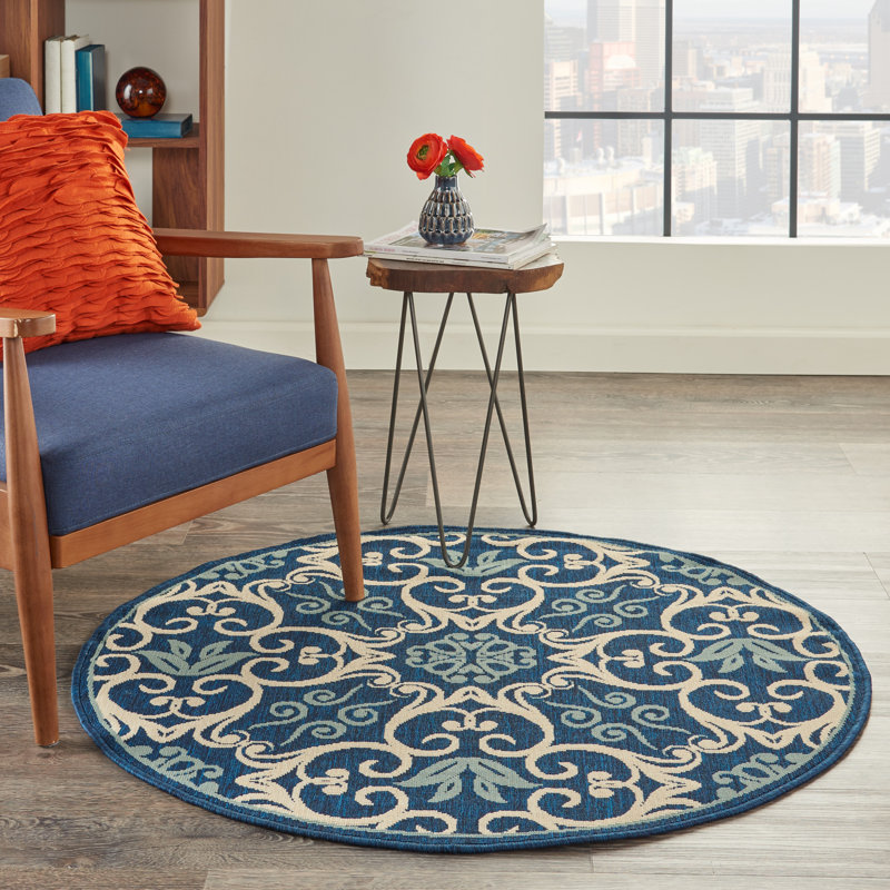 Floral Indoor / Outdoor Area Rug, Round 168cm