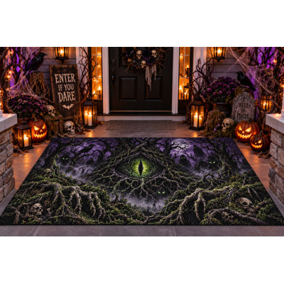 Tapis 5 po x 7 po pour l'extérieur d'Halloween, œil et racines d'arbre antique, tapis à boucle en PVC robuste et imperméable, tapis d'extérieur à séchage rapide pour porche, terrasse, balcon et entrée