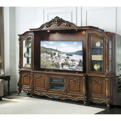 Latisha Entertainment Center with Antique Oak Finish, Offering Functionality, Style, and Ample Storage for Your Home