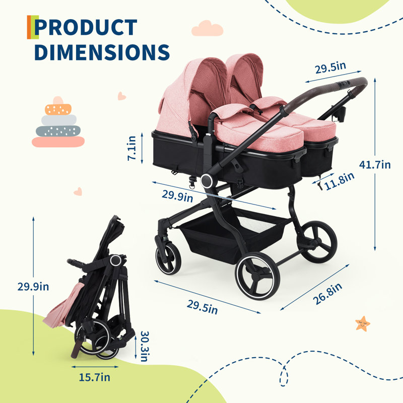 Poussette simple pliable côte à côte, poussette double légère avec sièges réversibles, inclinaison multi-positions, frein à une touche et porte-gobelet pour les nouveau-nés et les tout-petits