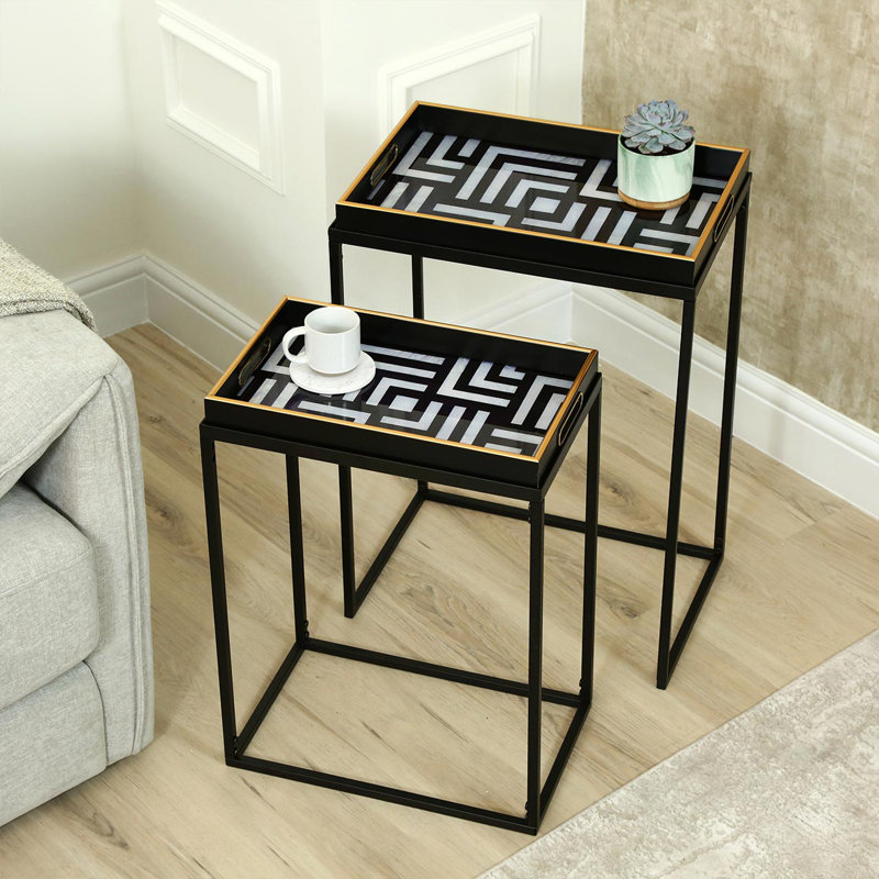 Avron Metal Nesting Table for Living Room Furniture, Modern Nest of End Table, Side Tables with Glass Top