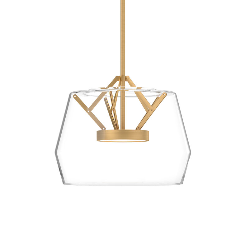 1 - Light LED Pendant, 7.88" H x 11.75" W x 11.75" D, Clear, Brushed Gold