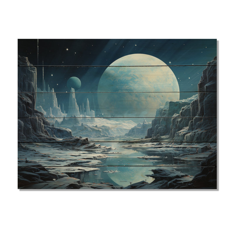 Encelade sur une terre mystérieuse sur bois, H 24 po x l 32 po x P 0,78 po