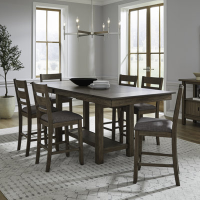 Luz Gathering Height Trestle Table Set w/ Upholstered Chairs