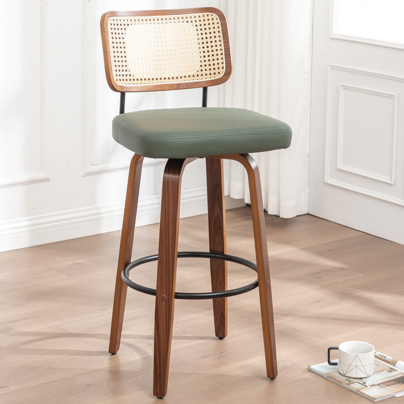 Tabouret de bar pivotant avec dossier en similicuir Cane, Tabouret de comptoir (siège d'une hauteur de 26,3, Vert
