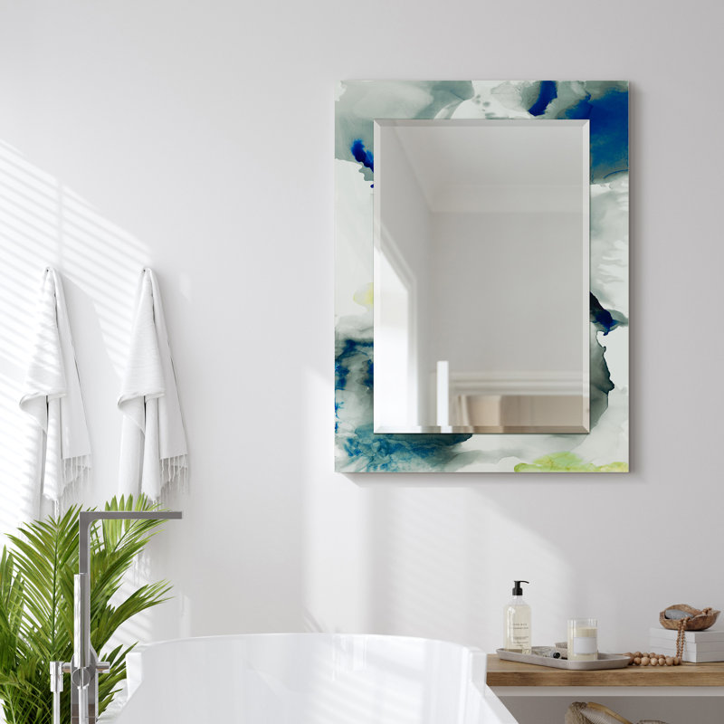 «Part The Skies I», miroir rectangulaire biseauté sur verre trempé flottant imprimé à l'envers, 40 po x 30 po