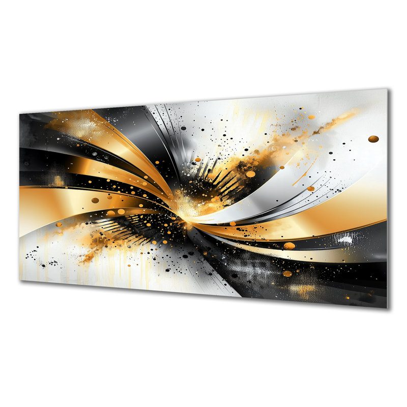 Fractal Waves Of Dark Golden Fusion IV - Abstract Metal Wall Decor, Fractal Metal Print, 28" H x 60" W x 0.84" D