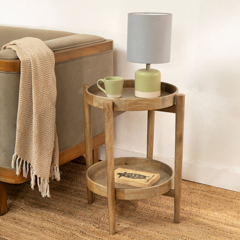 West Village Solid Wood Round Side Table with Removable Serving Trays