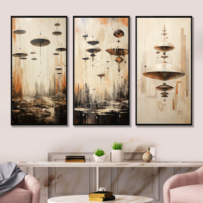 Minimalisme Ufos - Ensemble de 3 impressions sur toile Ufos