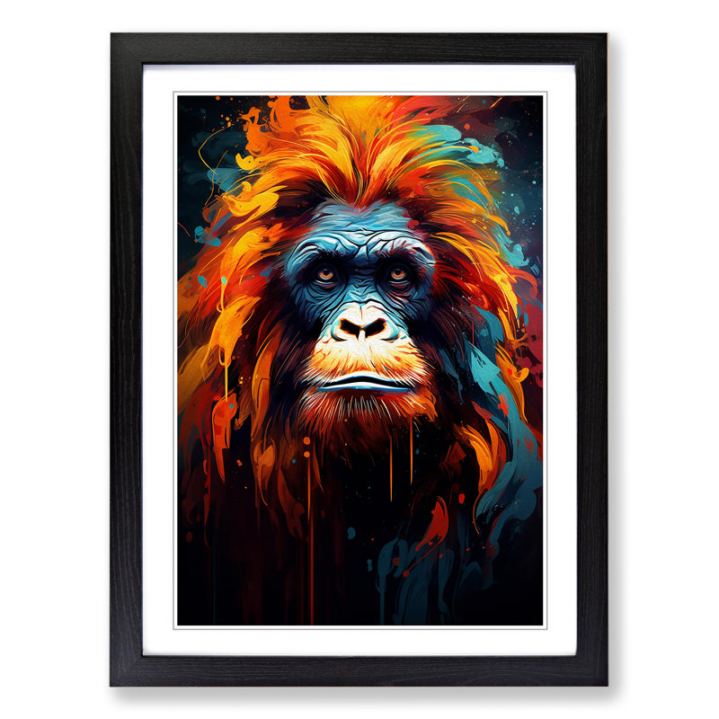 Orangutan Expressionism No.2 - Single Picture Frame Print on Wood, 64cm H x 46cm W x 2cm D, Black Framed