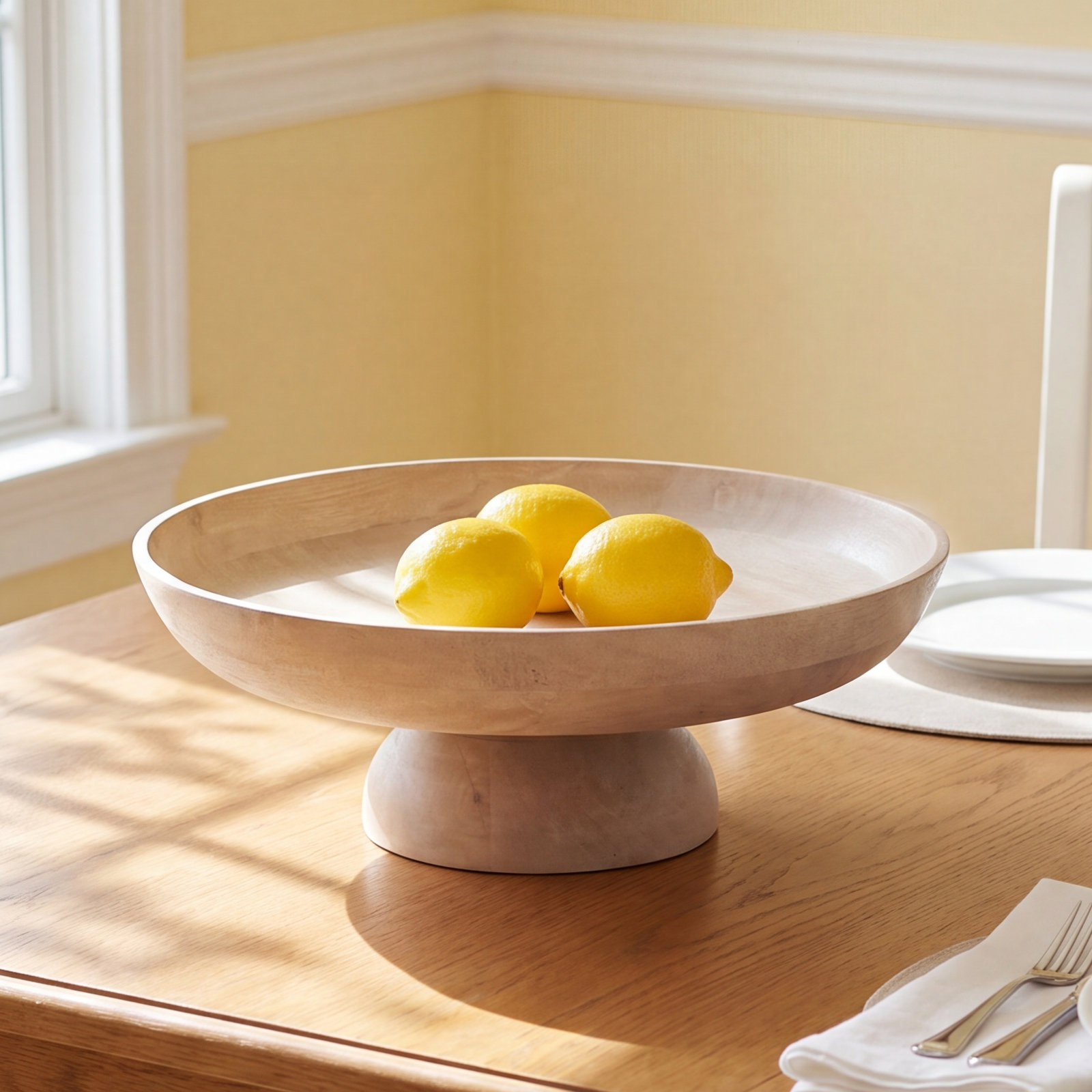 Wood Serving Bowl, White Washed
