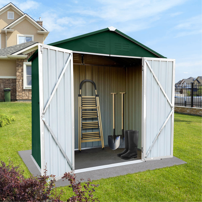 Outdoor Storage Sheds Apex Roof With Sliding Doors, White, 75.6" H x 70.1" W x 46.4" D  