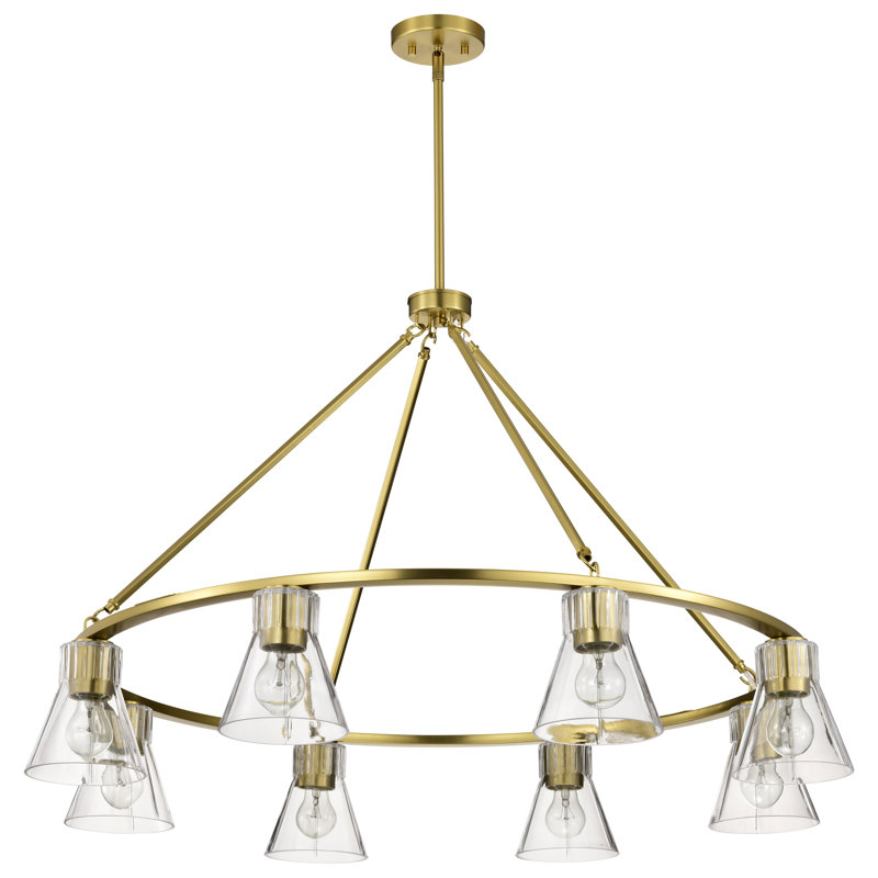 Gianna - Lustre - Finition - Verre transparent, H 25 po x l 40 po x P 40 po, Laiton rétro, 8 lumières