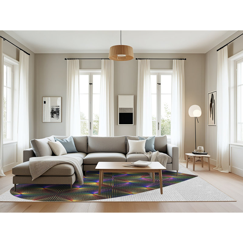 Tapis gris/bleu marine à motifs Nante, Rectangle 8 pi x 10 pi