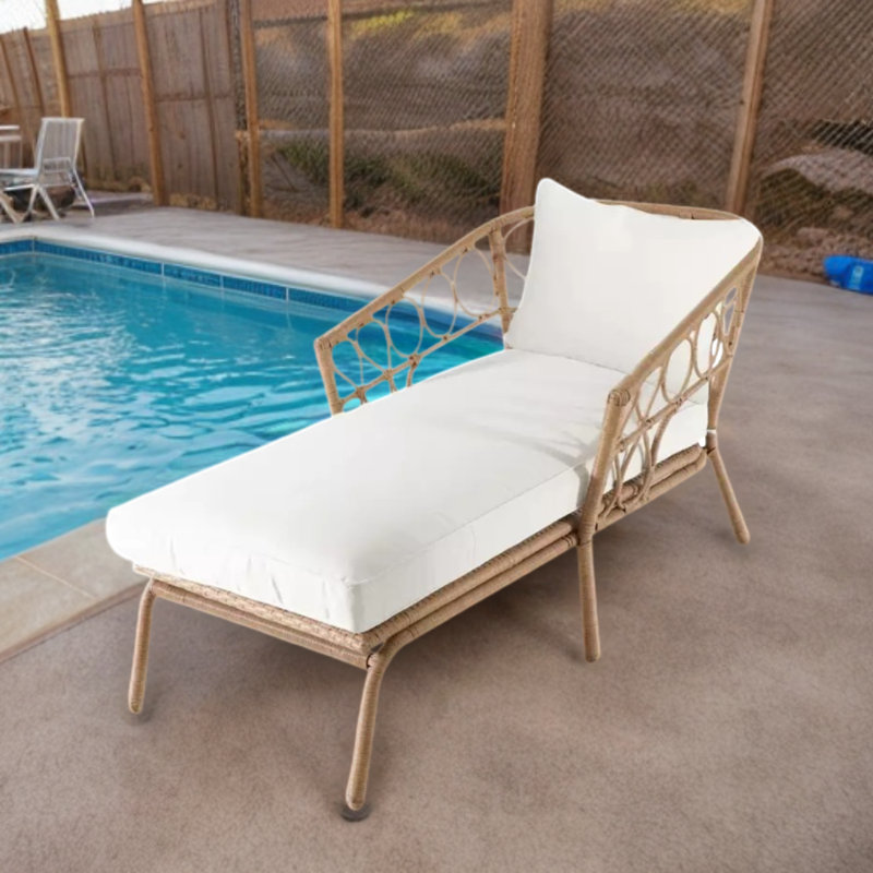 Outdoor Lounger With Iron Frame Outdoor Chaise Lounge , Cushion Included