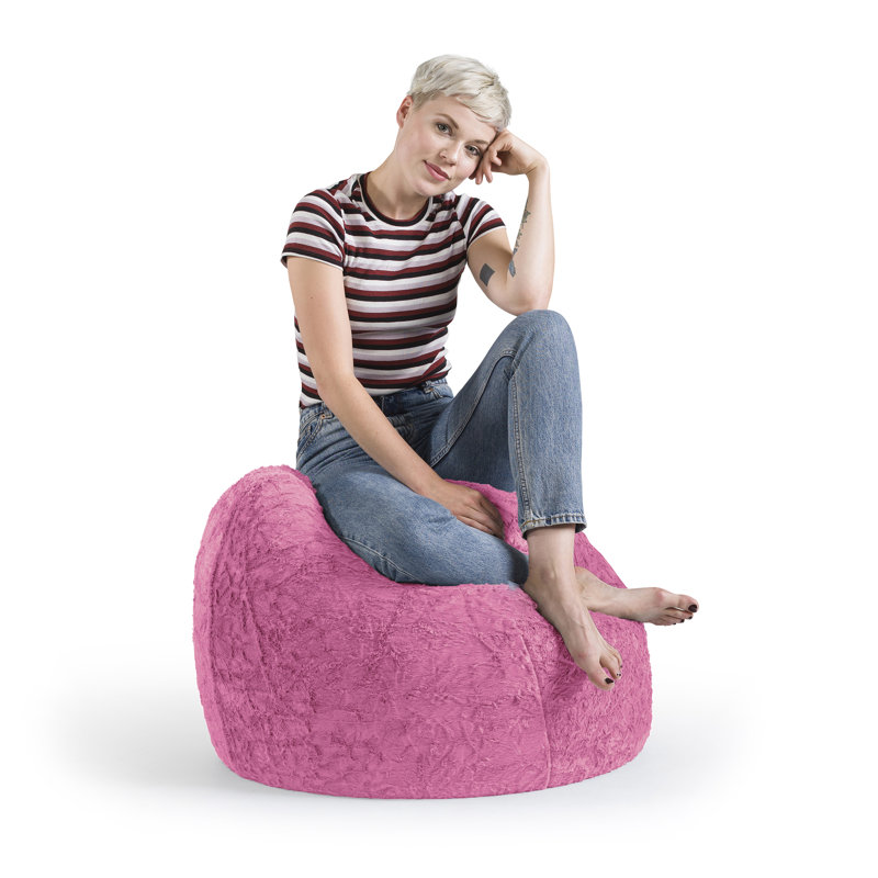 Fauteuil à billes et chaise longue Fluffy, Polyester rose en fausse fourrure