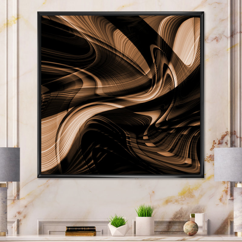 Abstract Brown Wave - Painting, 36" H x 36" W, Black Floater Framed