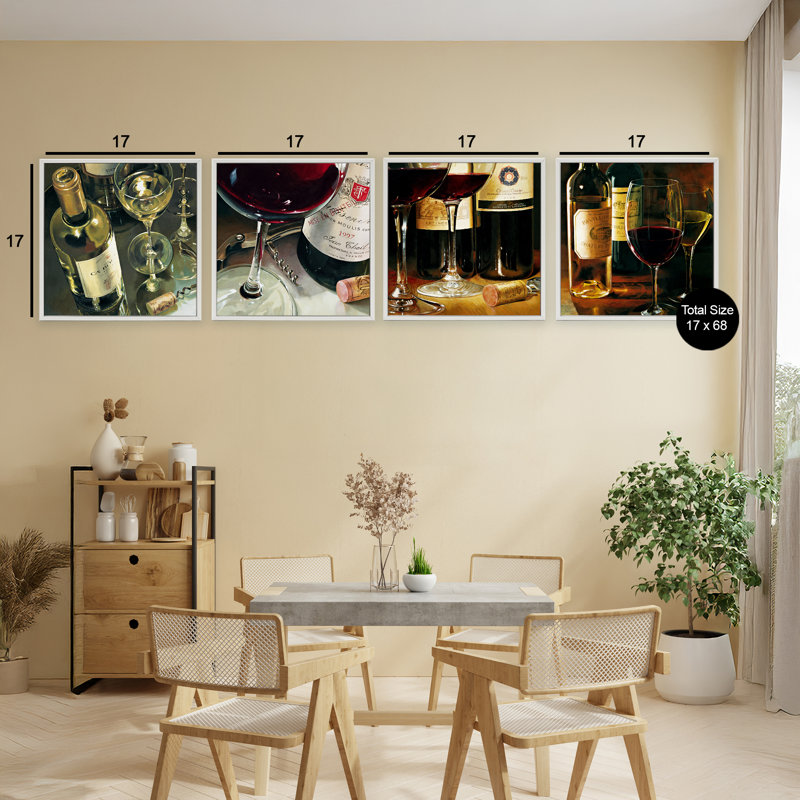 Ensemble de 4 giclées encadrées Elegant Wine Still Lifes, design par Stefano Ferreri, H 17 po x l 17 po