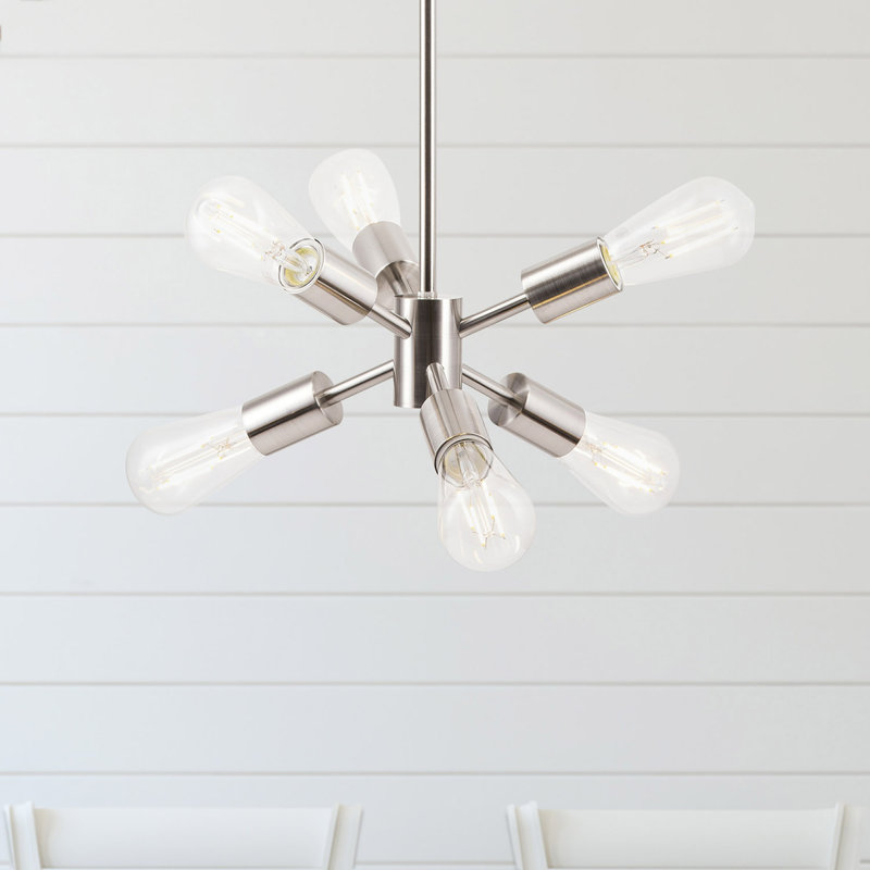 Lustre sphérique spoutnik à 6 lumières Jadine, Nickel brossé