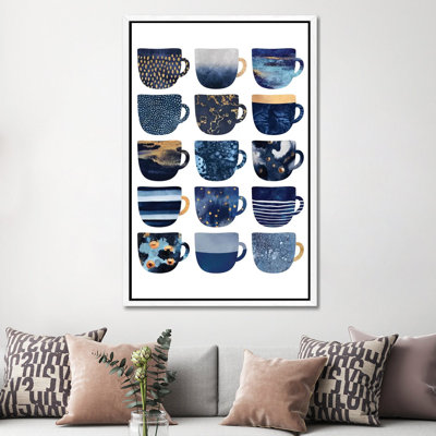 Pretty Blue Coffee Cups I - Single Picture Frame Print on Canvas