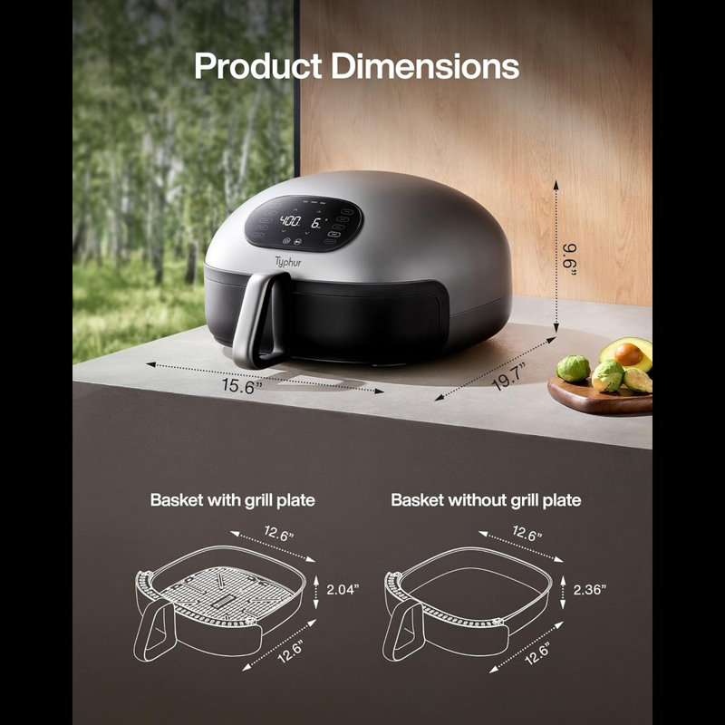 Typhur Silver Electric Smart Air Fryer with Ceramic Coating