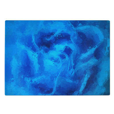 Glass Folded Rose Petals in Blue in Abstract Chopping Board