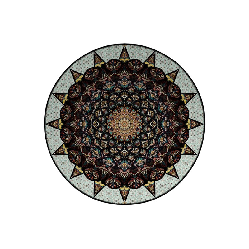 Multicolored Antique Woven Base Modern Decorative Carpet With Turquoise Details, Round 4'