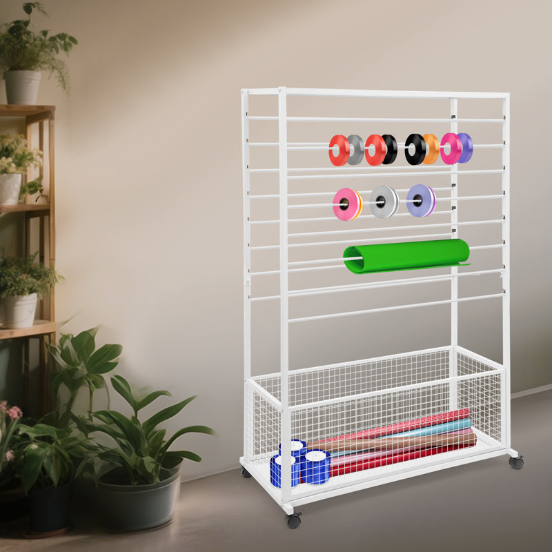 16 Tier Freestanding Ribbon Holder Organizer Rack Flower Wrapping Paper Storage Stand, White, 59.06" H x 39.37" W x 12.6" D