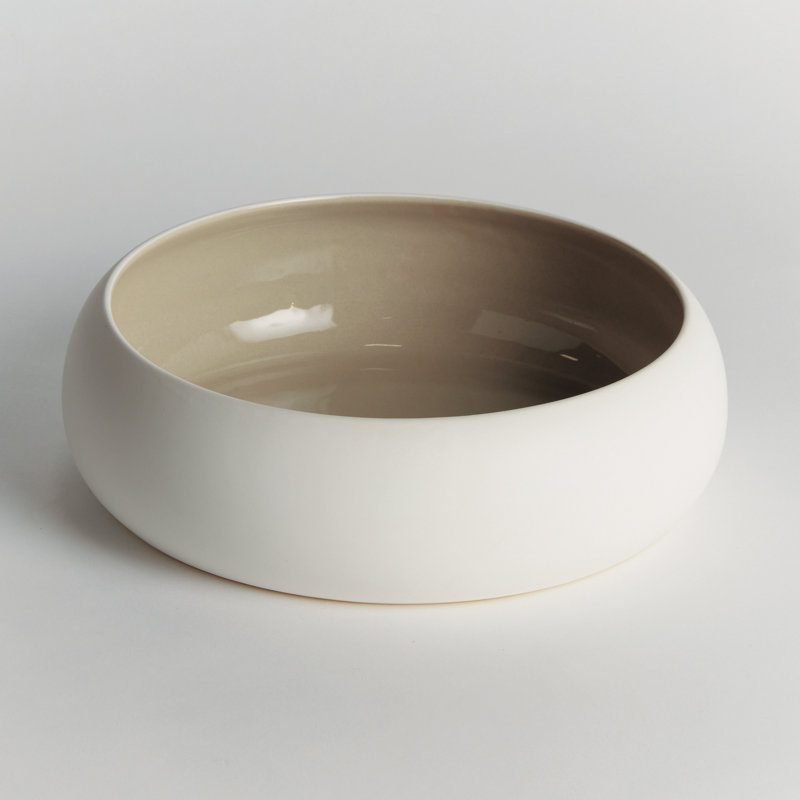 Bol décoratif bas en grès blanc / taupe Isaid Dune, Brun / taupe / blanc