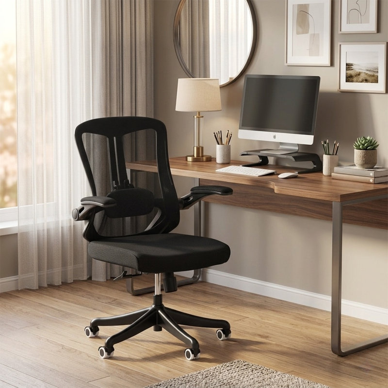 Fauteuil de bureau ergonomique Norberta Home, Noir, Noir