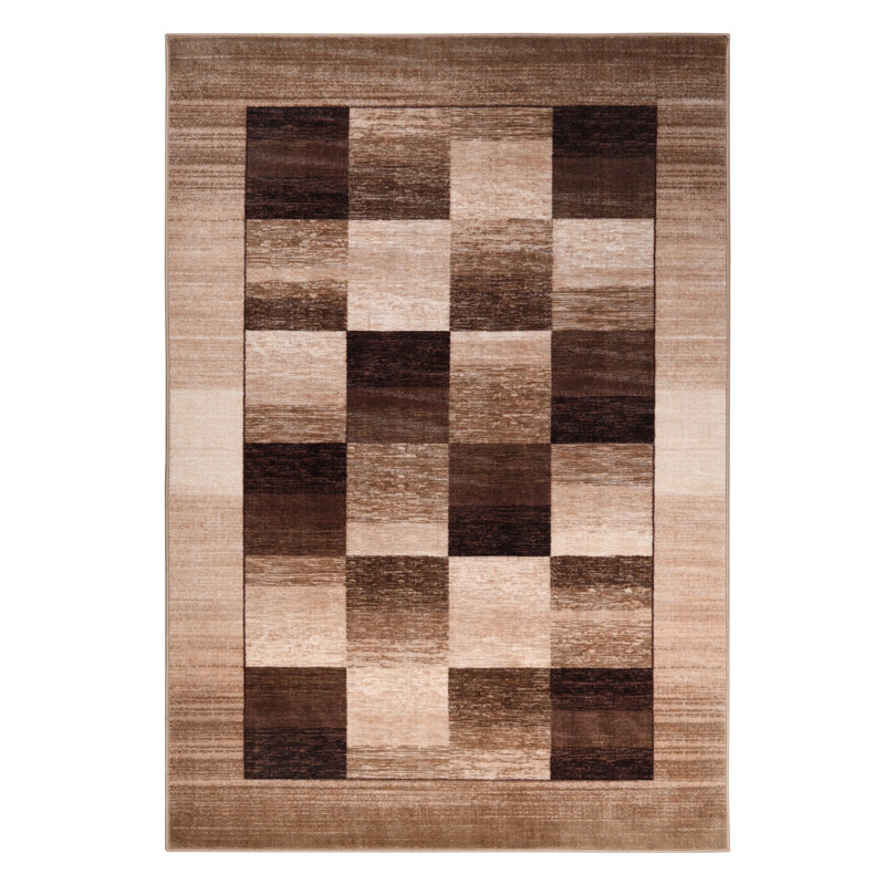 Rustic Color Block Checkered Farmhouse Non-Slip 100% Nylon Indoor Area Rug with Foam Backing, Rectangle 8' x 10'