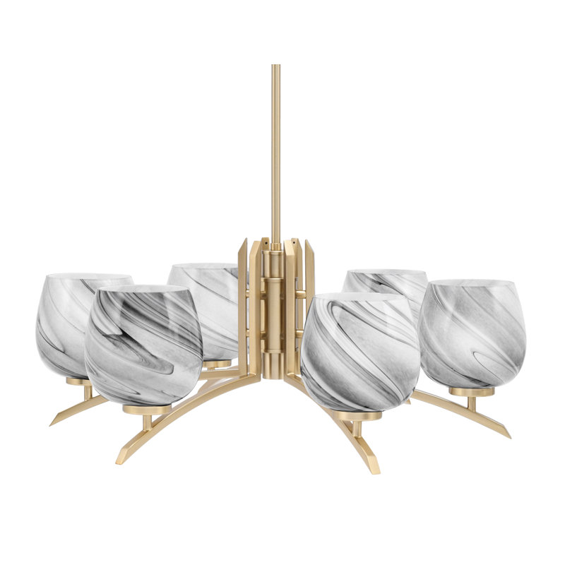 Lustre 6 lumières kurve présenté dans une finition laiton nouvel âge avec verre de 6 po, Noir / blanc