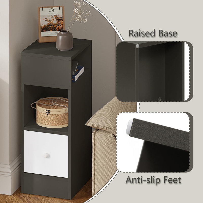 Bailen 25cm W Manufactured Wood Bedside Table, Dark Grey